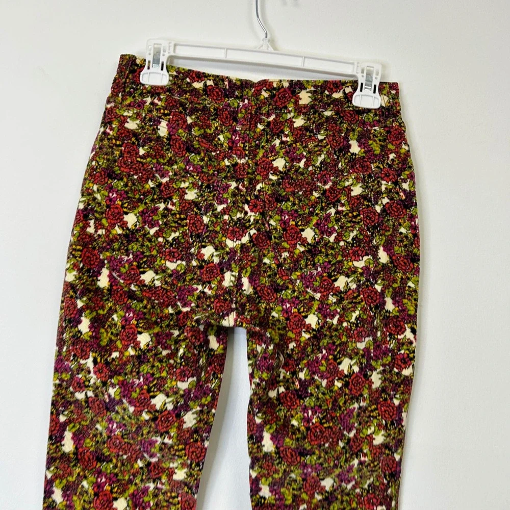 Free‎ People Floral Corduroy Skinny Pants Women's 26 Button Front Boho